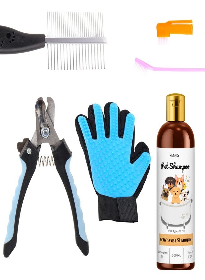 REGIIS Pet Grooming Kit, 5-Piece Set with Dog Shampoo, Grooming Glove, Nail Clipper, Comb, Brush for All Types of Pets - Image 1